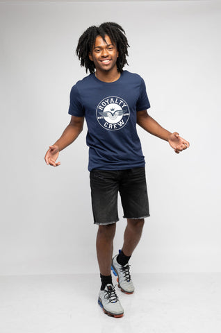 Navy Blue & White Grey Royalty Crew T-Shirt